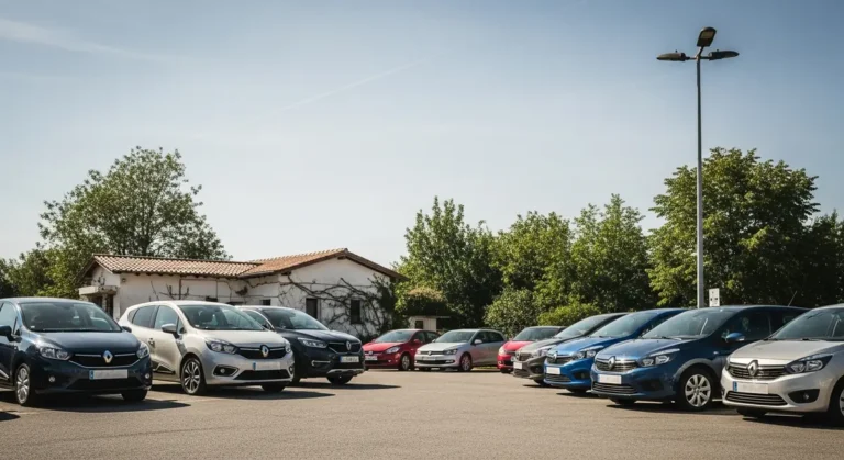 Fourgon aménagé blanc exposé devant une concession Thouard dans l'Yonne