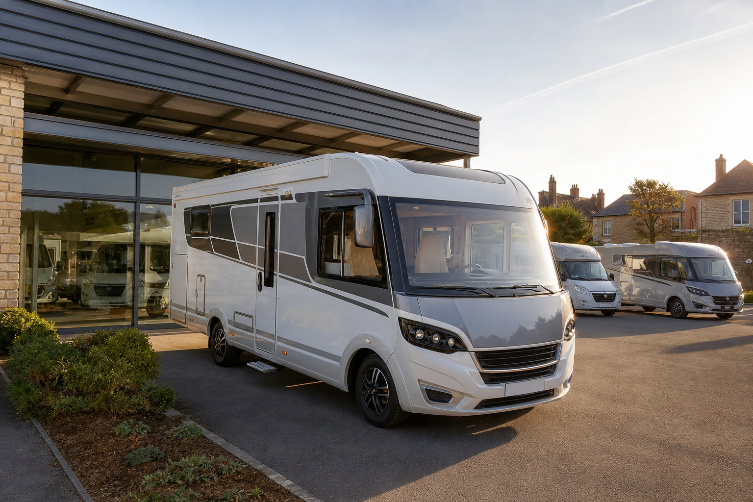 Camping-car présenté devant une concession à Sens